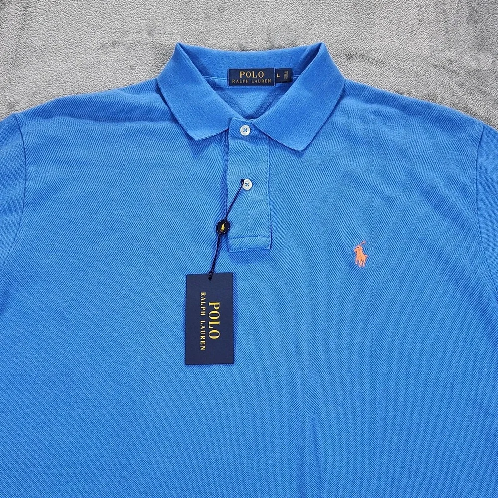 Polo Ralph Lauren Polo Shirt Mens Large Cyan Blue Mesh Cotton‎ Classic Fit Pony